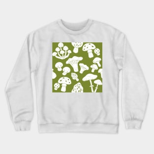 Cottagecore Mushroom Hunting Olive Green Seamless Pattern Crewneck Sweatshirt